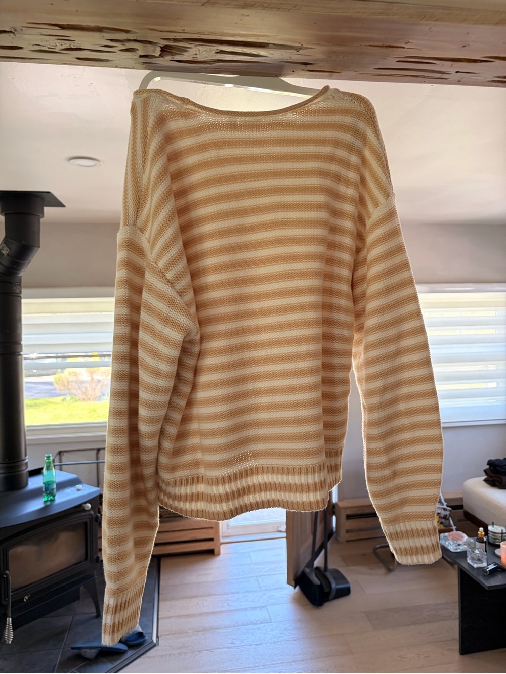 GAP Cream and Tan Striped Crewneck Sweater size large - Picture 2 of 4